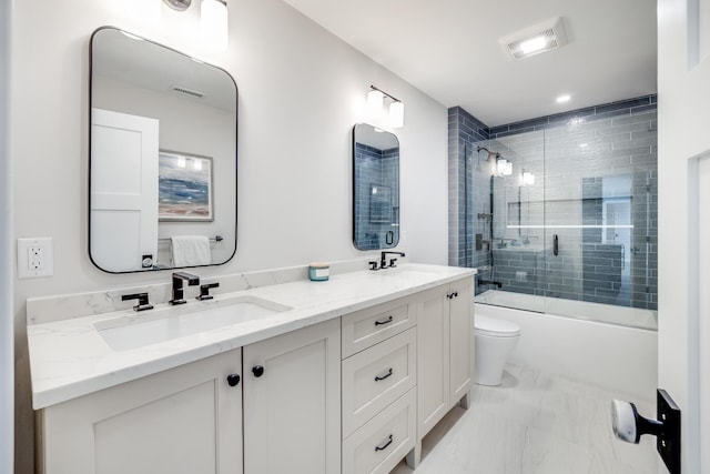 179 Beebe Acres Rd, Falmouth, MA 02540 - bathroom with marble finish floor, a sink, visible vents, and double vanity
