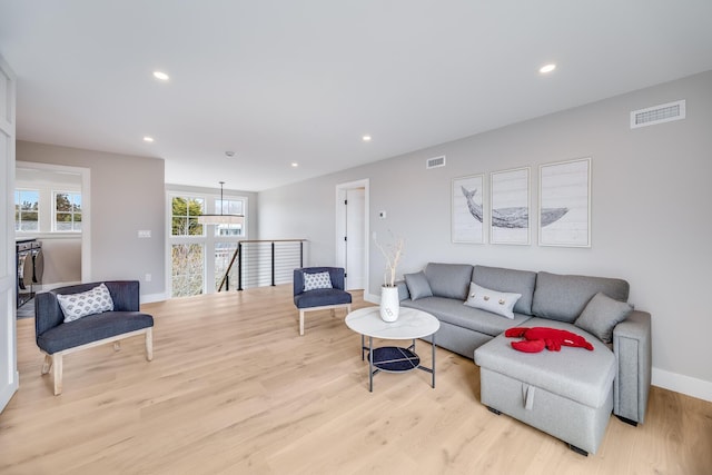 179 Beebe Acres Rd, Falmouth, MA 02540 - living room with baseboards, visible vents, recessed lighting, and light wood-style floors
