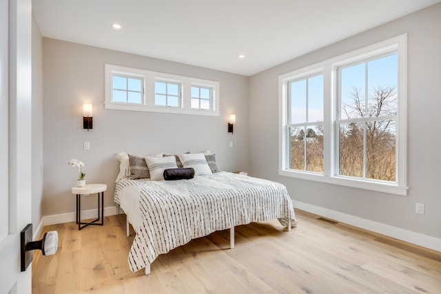179 Beebe Acres Rd, Falmouth, MA 02540 - bedroom with recessed lighting, baseboards, visible vents, and light wood-type flooring