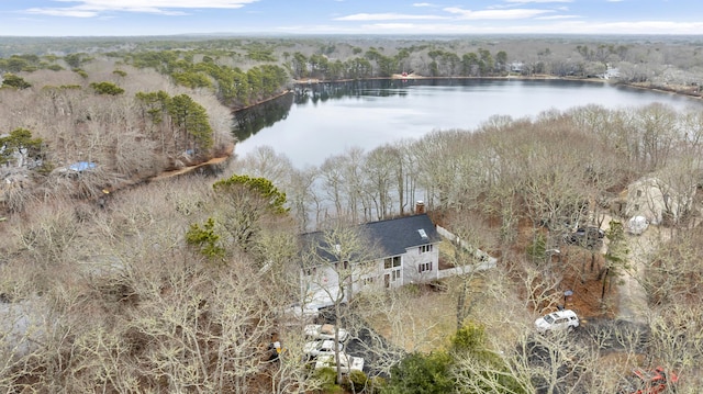 11 Elizabeth Ln, West Yarmouth, MA 02673 - drone / aerial view featuring a wooded view and a water view