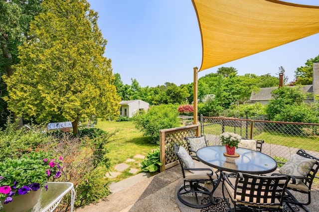 view of patio / terrace featuring outdoor dining area and fence