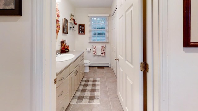 7 Rockwood Rd, Dennis, MA 02638 - bathroom with vanity, toilet, tile patterned floors, and baseboard heating