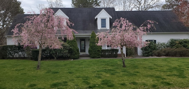 cape cod house featuring a front yard