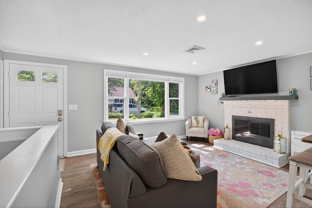 24 Tabor Rd, Forestdale, MA 02644 - living area with dark wood-style flooring, a fireplace, and recessed lighting