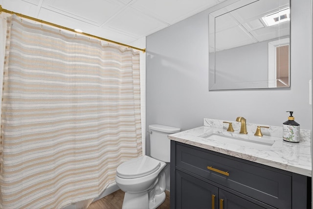 24 Tabor Rd, Forestdale, MA 02644 - bathroom featuring vanity, wood finished floors, and a shower with curtain