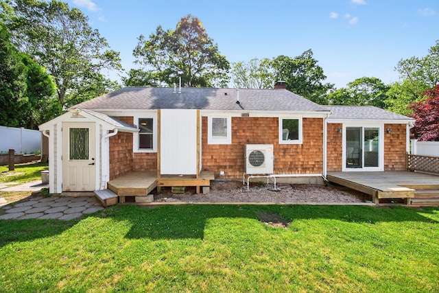 24 Tabor Rd, Forestdale, MA 02644 - rear view of house with a chimney, a deck, and roof with shingles