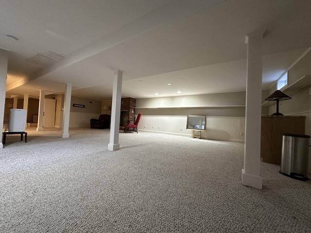 basement with carpet flooring