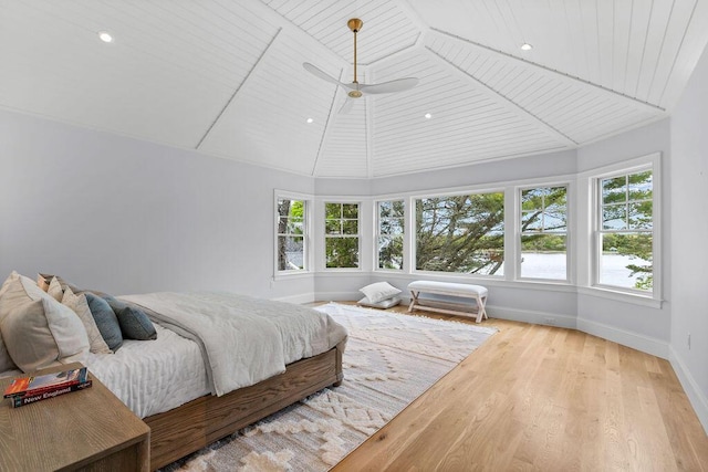 64 Pershing Ln, Orleans, MA 02653 - bedroom with wooden ceiling, baseboards, wood finished floors, recessed lighting, and a ceiling fan