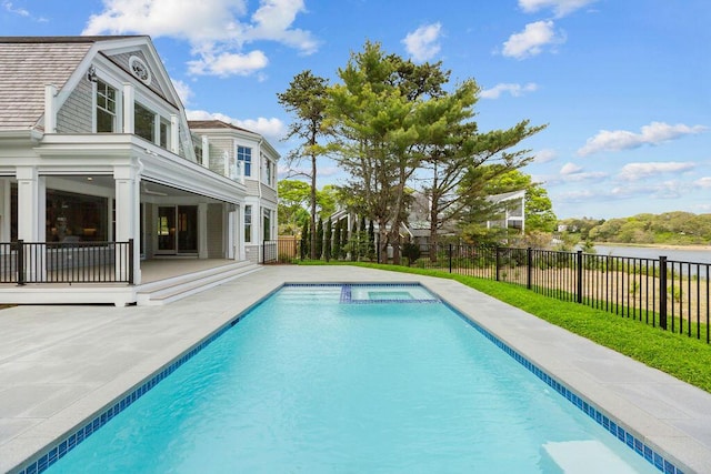 64 Pershing Ln, Orleans, MA 02653 - view of pool with a fenced backyard, a patio, and a pool with connected hot tub