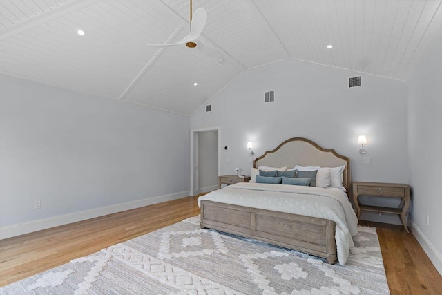 64 Pershing Ln, Orleans, MA 02653 - bedroom featuring wood finished floors, baseboards, high vaulted ceiling, and recessed lighting