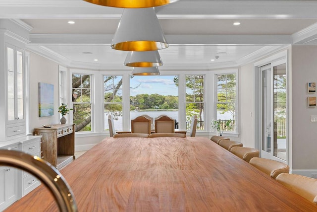 64 Pershing Ln, Orleans, MA 02653 - sunroom with plenty of natural light, beamed ceiling, a water view, and french doors