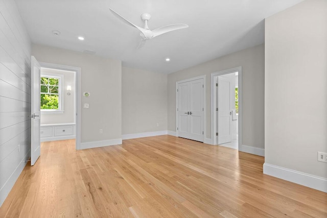 64 Pershing Ln, Orleans, MA 02653 - empty room with light wood finished floors, recessed lighting, a ceiling fan, and baseboards