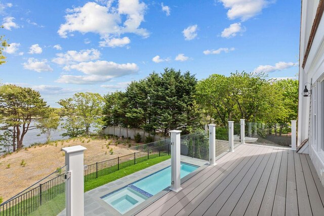 64 Pershing Ln, Orleans, MA 02653 - wooden terrace featuring an in-ground hot tub
