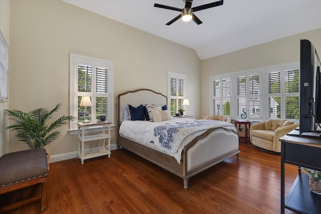 101 Pheasant Hill Cir, Cotuit, MA 02635 - bedroom with lofted ceiling, wood finished floors, and a ceiling fan