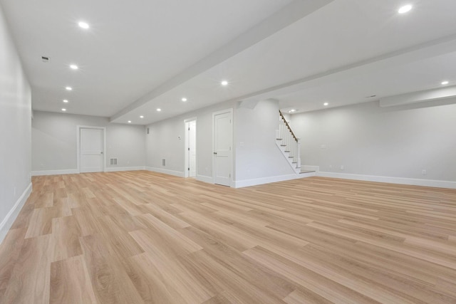 basement with light wood-type flooring