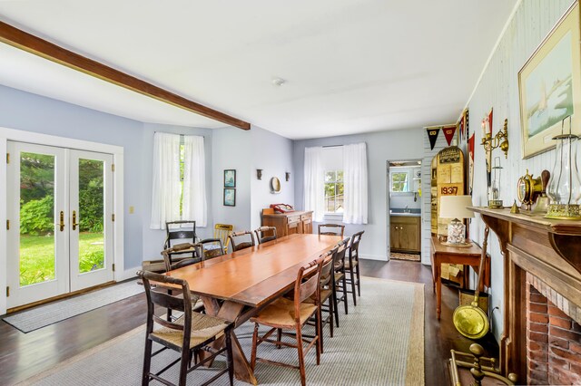 250 Scraggy Neck Rd, Cataumet, MA 02534 - dining room featuring dark wood finished floors, healthy amount of natural light, french doors, and beam ceiling