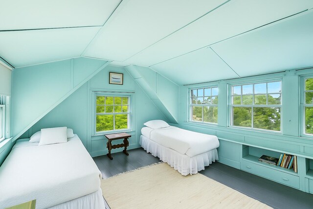 250 Scraggy Neck Rd, Cataumet, MA 02534 - bedroom with wood finished floors and vaulted ceiling