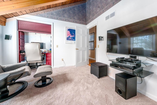 11 Allyn Ln, Barnstable, MA 02630 - carpeted living room featuring visible vents, baseboards, and vaulted ceiling