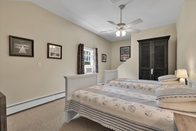 194 John Joseph Rd, Harwich, MA 02645 - carpeted bedroom with a baseboard radiator and ceiling fan