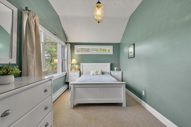 194 John Joseph Rd, Harwich, MA 02645 - bedroom with lofted ceiling, light carpet, and baseboard heating