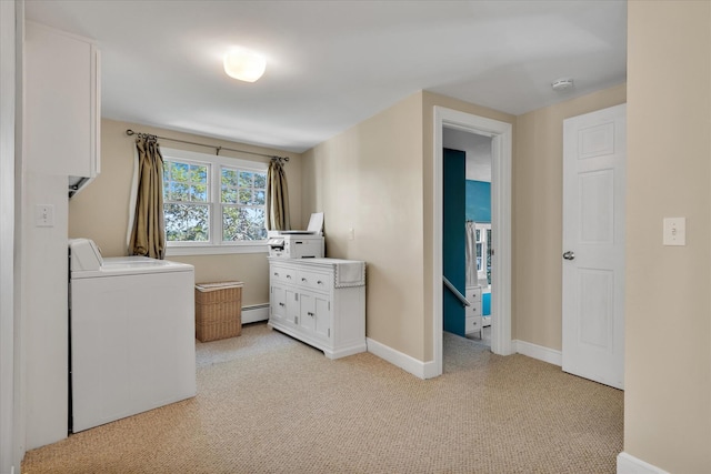 194 John Joseph Rd, Harwich, MA 02645 - laundry room featuring washer / clothes dryer, light colored carpet, and a baseboard heating unit