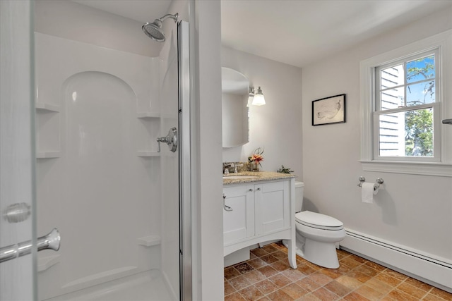 194 John Joseph Rd, Harwich, MA 02645 - bathroom featuring a baseboard heating unit, a stall shower, and vanity