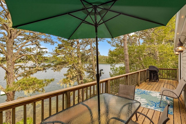 194 John Joseph Rd, Harwich, MA 02645 - wooden deck with a water view, outdoor dining area, and a grill
