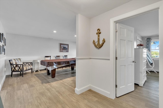 194 John Joseph Rd, Harwich, MA 02645 - recreation room featuring a wainscoted wall, light wood-style floors, recessed lighting, and pool table