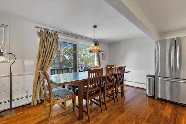 194 John Joseph Rd, Harwich, MA 02645 - dining room featuring baseboard heating, dark wood-style flooring, and wainscoting