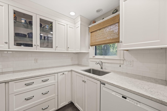 10 Seashore Park Dr Unit Ugg, Provincetown, MA 02657 - kitchen with dishwasher, a sink, white cabinetry, glass insert cabinets, and recessed lighting