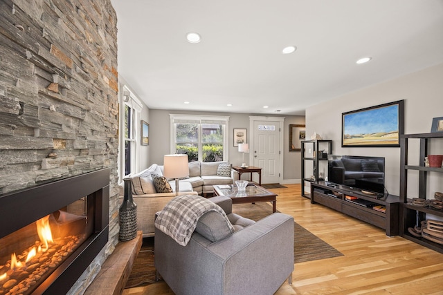10 Seashore Park Dr Unit Ugg, Provincetown, MA 02657 - living area featuring light wood-style floors, recessed lighting, and a fireplace