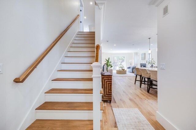 213 N Falmouth Hwy Unit 5A, North Falmouth, MA 02556 - stairway featuring recessed lighting, visible vents, and wood finished floors