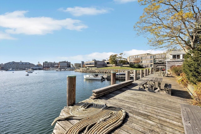 dock area featuring a water view