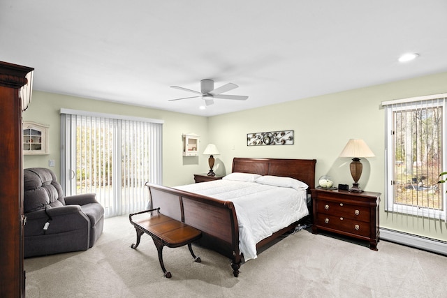 39 Fox Run Ln, East Falmouth, MA 02536 - bedroom with carpet floors, access to exterior, baseboard heating, and ceiling fan