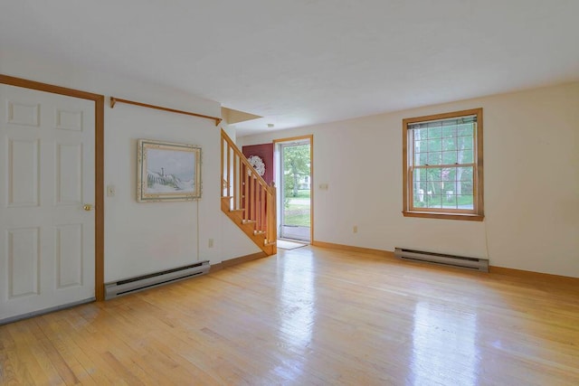 31 Woodridge Rd, East Sandwich, MA 02537 - empty room featuring a baseboard heating unit, light wood finished floors, stairs, and baseboards