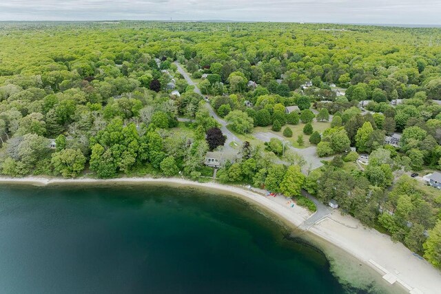 31 Woodridge Rd, East Sandwich, MA 02537 - aerial overview of property's location featuring a heavily wooded area and a nearby body of water
