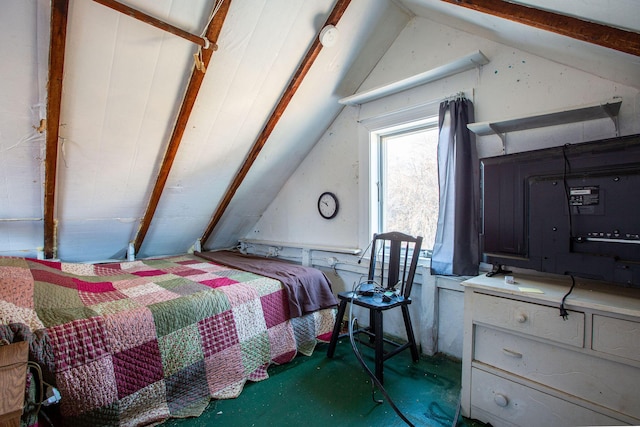 bedroom featuring lofted ceiling