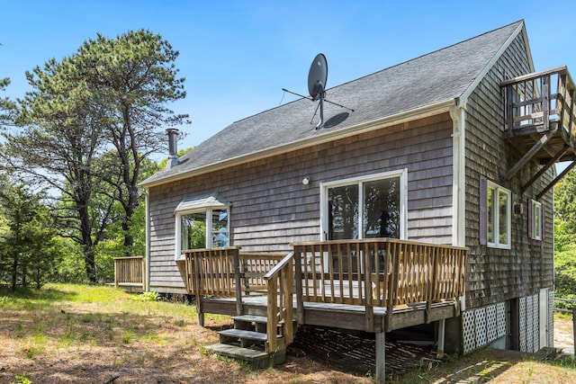 190 Meadow Ave W, Wellfleet, MA 02667 - rear view of house with a shingled roof and a deck