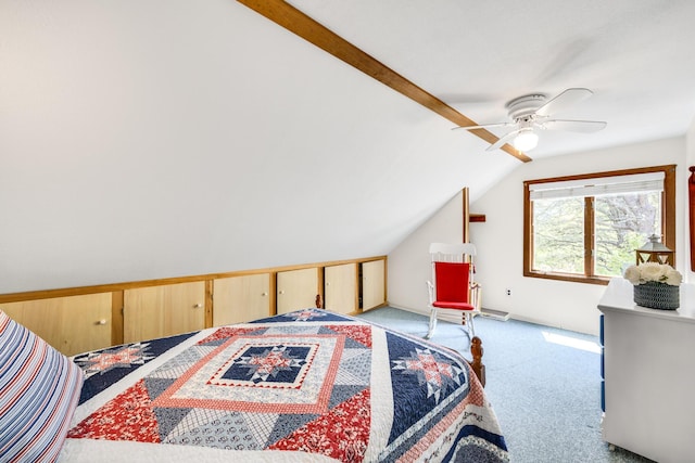 190 Meadow Ave W, Wellfleet, MA 02667 - bedroom with light carpet, vaulted ceiling, and a ceiling fan