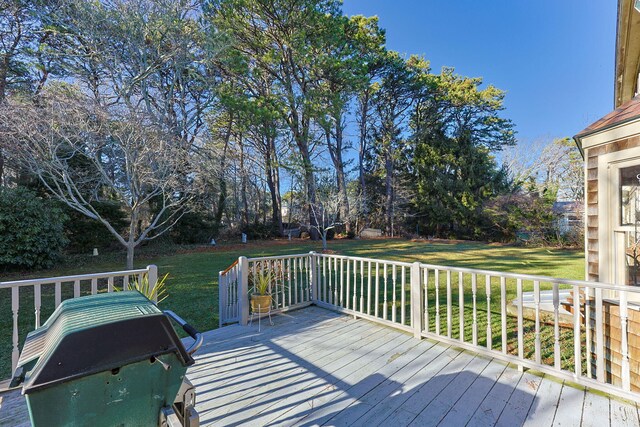 deck featuring a lawn