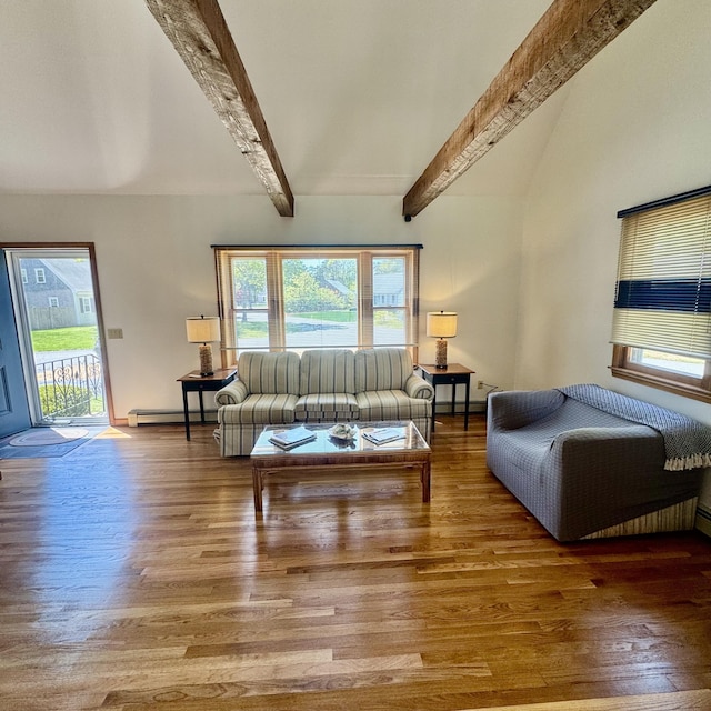 29 Lumberjack Trl, West Yarmouth, MA 02673 - living room featuring wood finished floors, a baseboard heating unit, and healthy amount of natural light