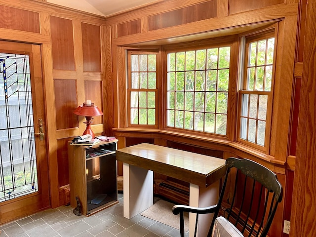 office with wooden walls