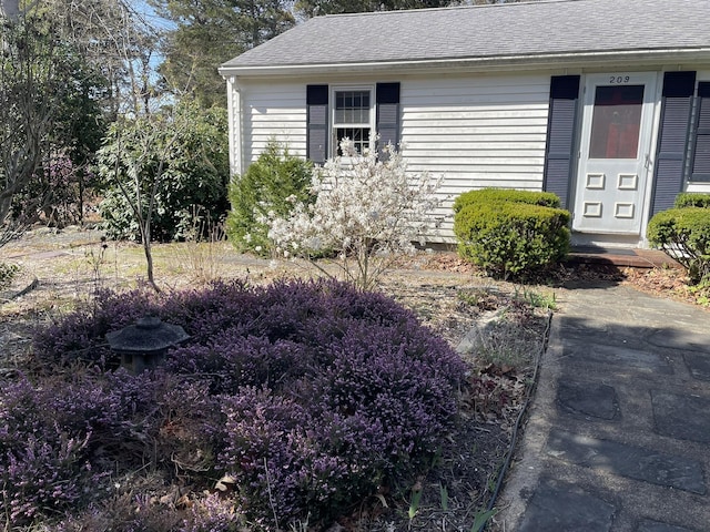 exterior space with a shingled roof