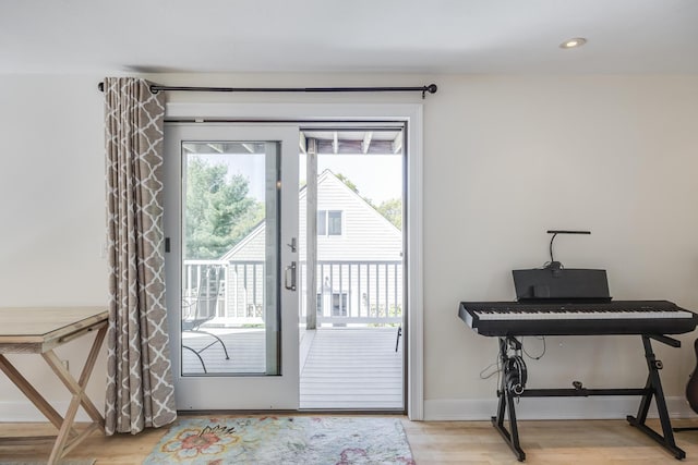 10 Westerly Dr, Bourne, MA 02532 - doorway to outside with light wood-type flooring, baseboards, and recessed lighting