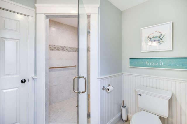 49 Atkins Rd, East Sandwich, MA 02537 - full bathroom with wainscoting, a stall shower, and toilet