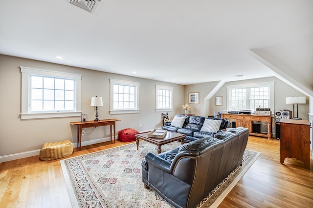 49 Atkins Rd, East Sandwich, MA 02537 - living room with recessed lighting, baseboards, visible vents, and light wood-type flooring