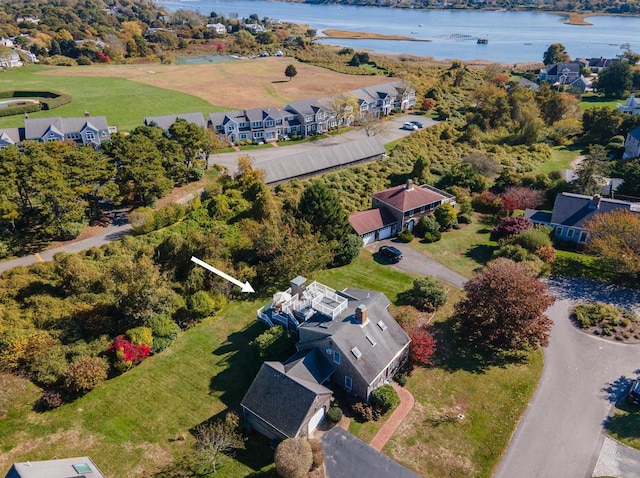 aerial view with a water view