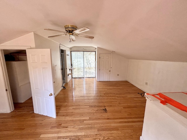 12 Amelia Way S, Yarmouth, MA 02664 - additional living space with vaulted ceiling, light wood-type flooring, and a ceiling fan