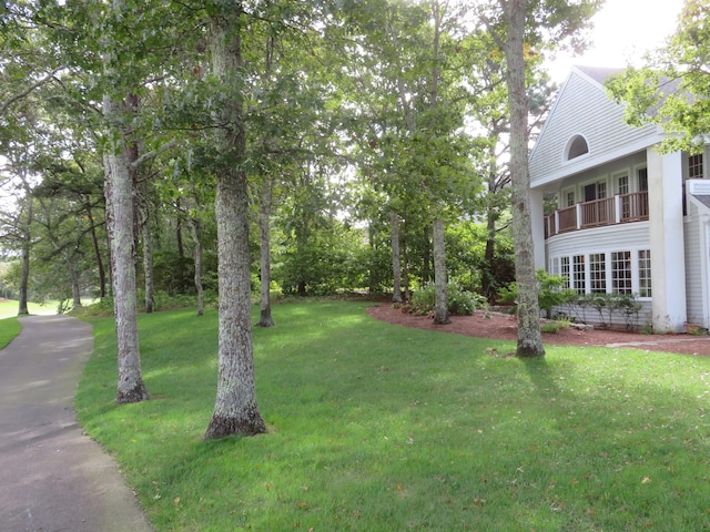 view of yard featuring a balcony