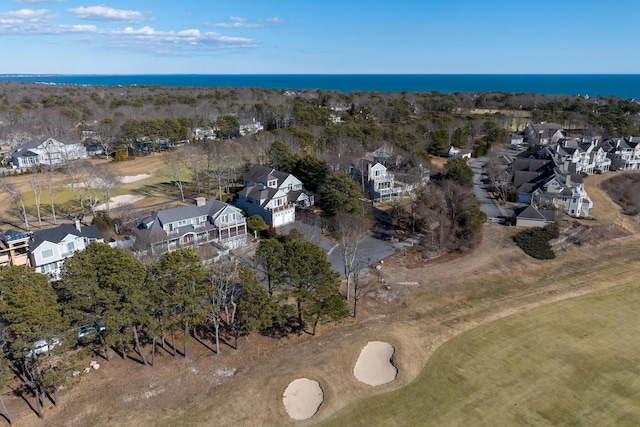 aerial view featuring a residential view and a water view